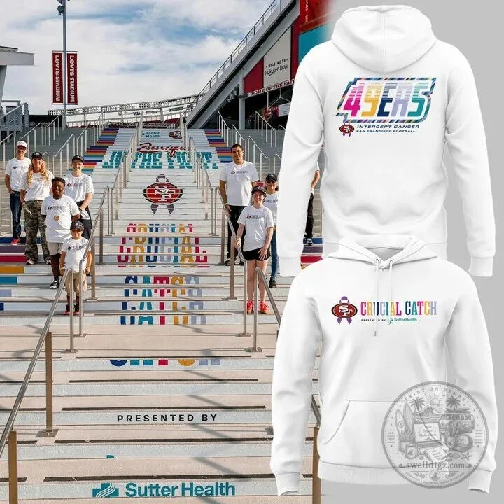 San Francisco 49ers Crucial Catch Intercept Cancer White Hoodie