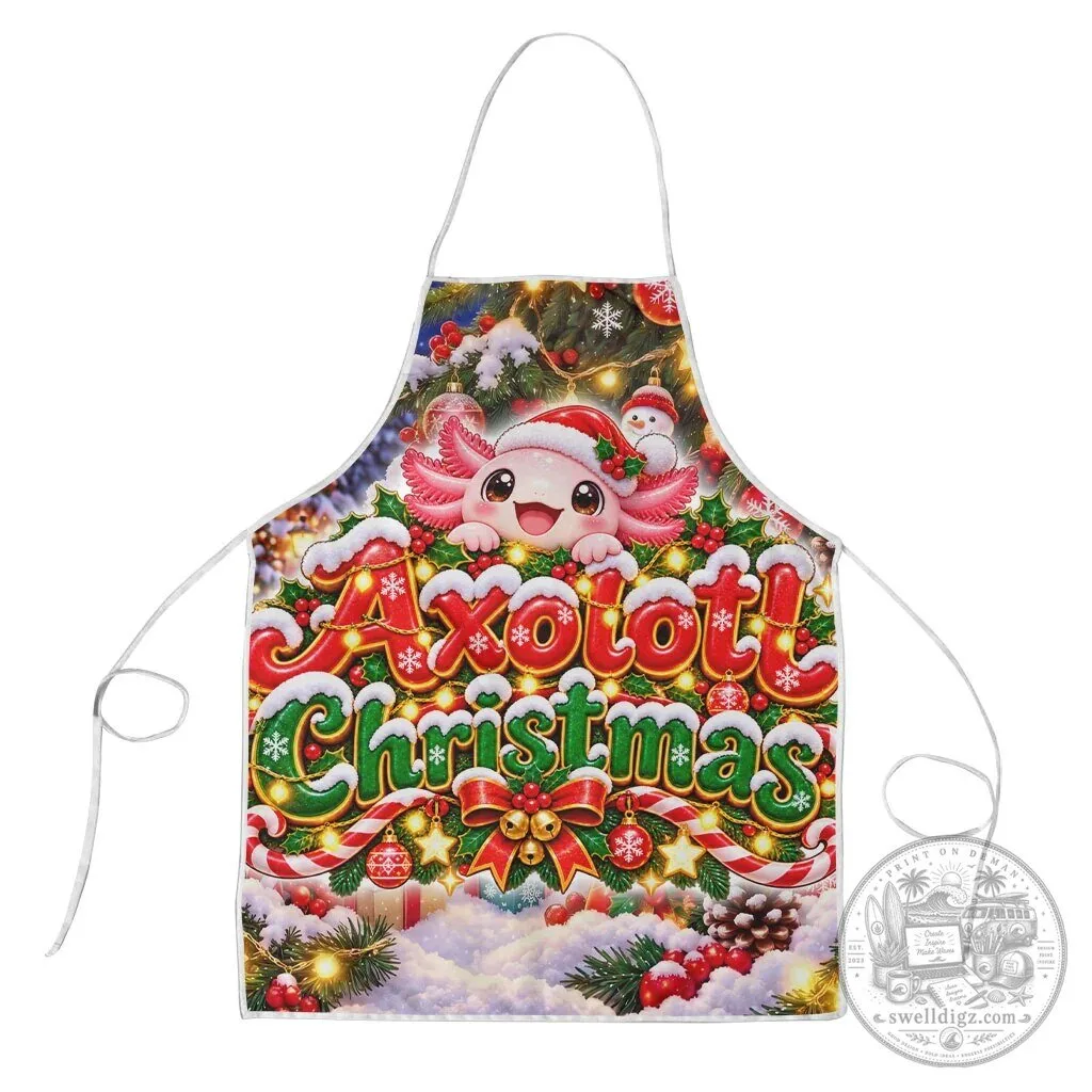 Cute Axolotl Christmas Festive Winter Snowflakes Art Apron