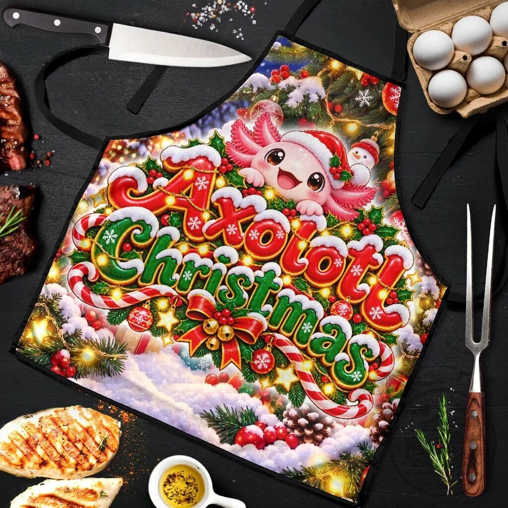 Cute Axolotl Christmas Festive Winter Snowflakes Art Apron 7 Cute Axolotl Christmas Festive Winter Snowflakes Art Apron