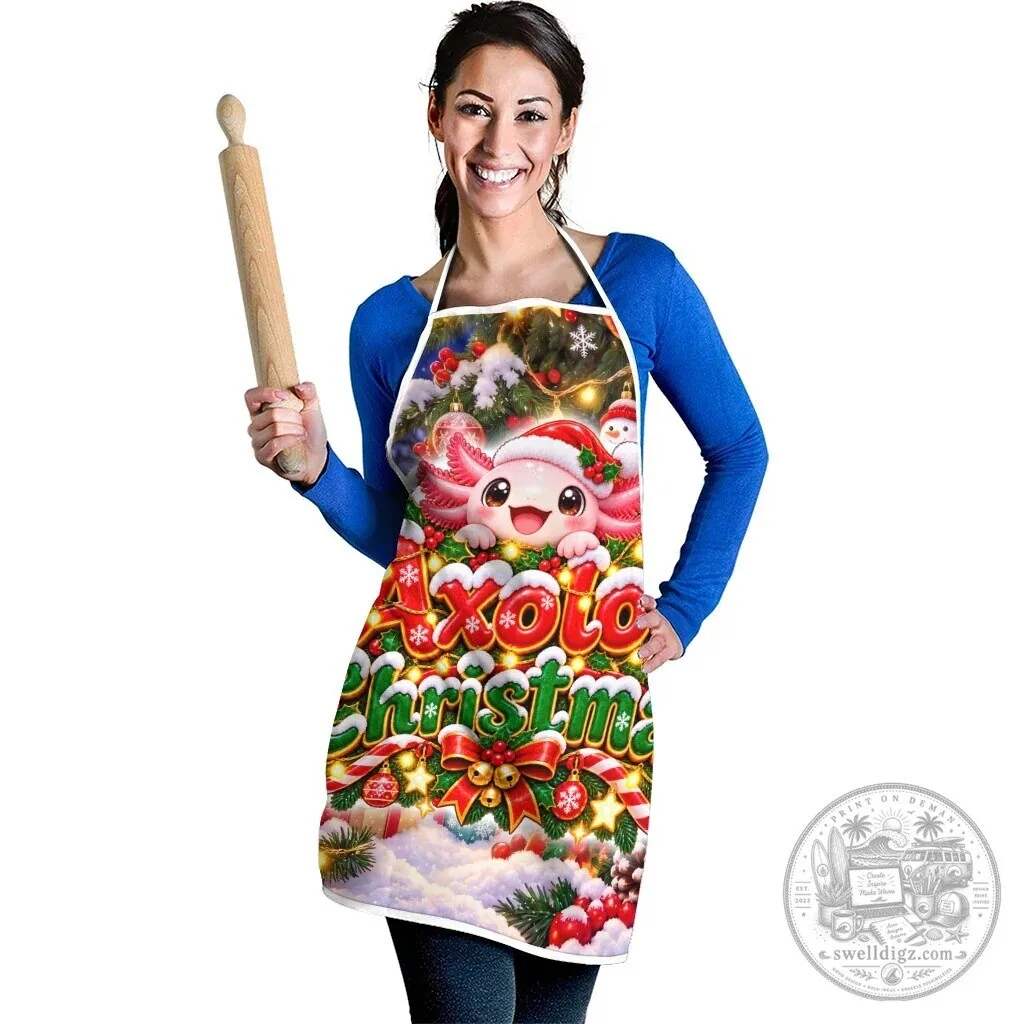 Cute Axolotl Christmas Festive Winter Snowflakes Art Apron 8 Cute Axolotl Christmas Festive Winter Snowflakes Art Apron