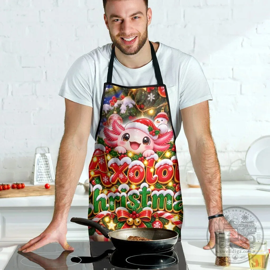 Cute Axolotl Christmas Festive Winter Snowflakes Art Apron 10 Cute Axolotl Christmas Festive Winter Snowflakes Art Apron