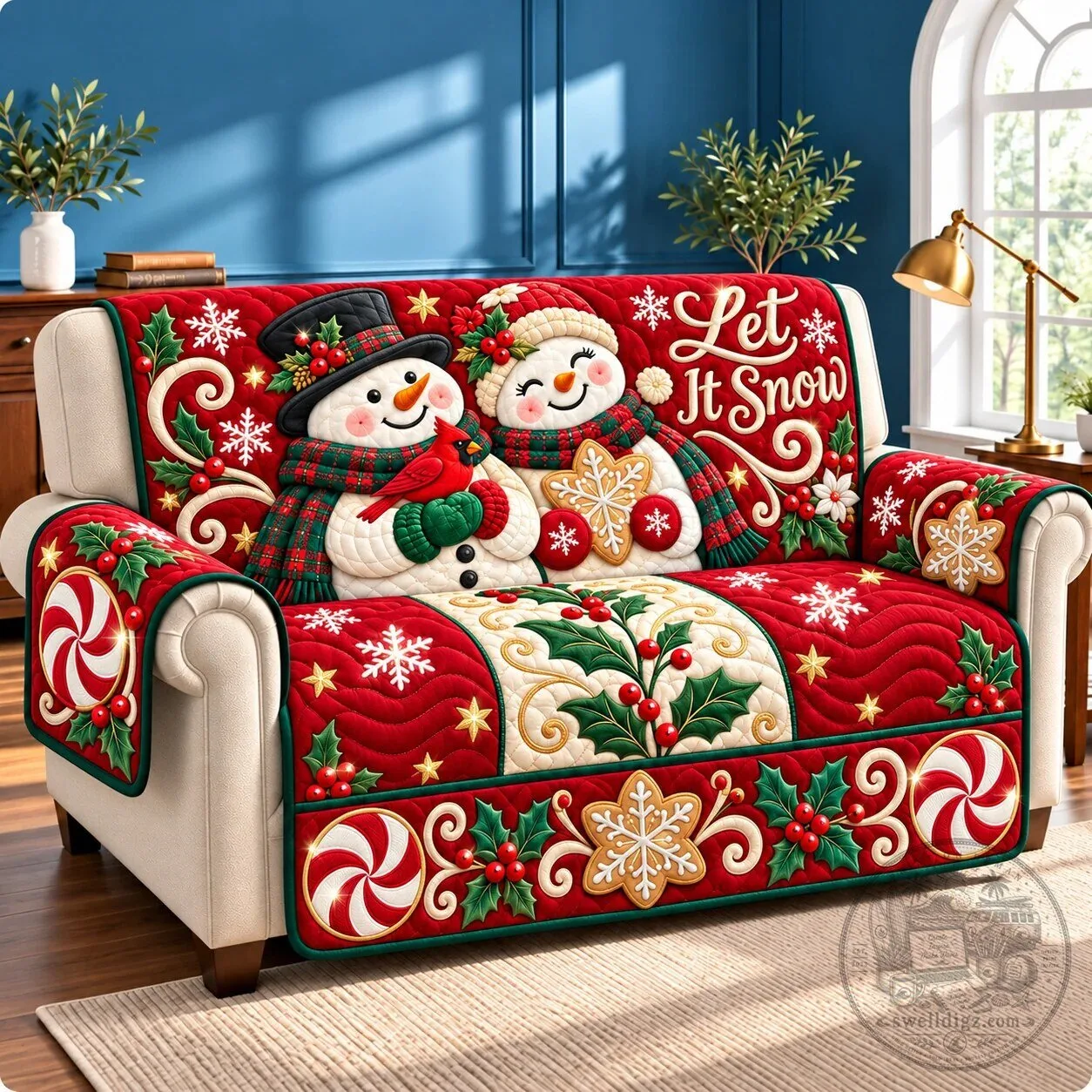 Let It Snow Snowman Winter Delight Quilted Sofa Cover