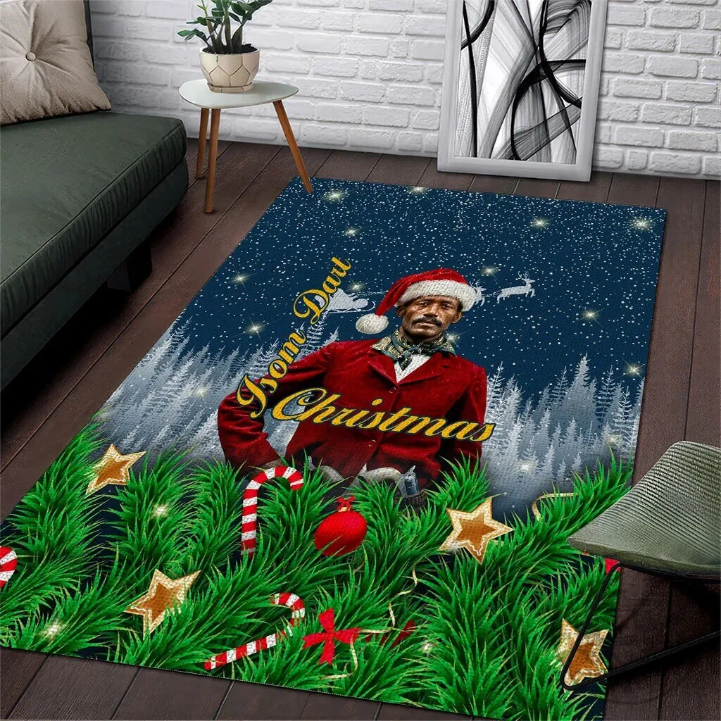 Isom Dart Black Cowboy Santa Western Christmas Snow Winter Area Rug