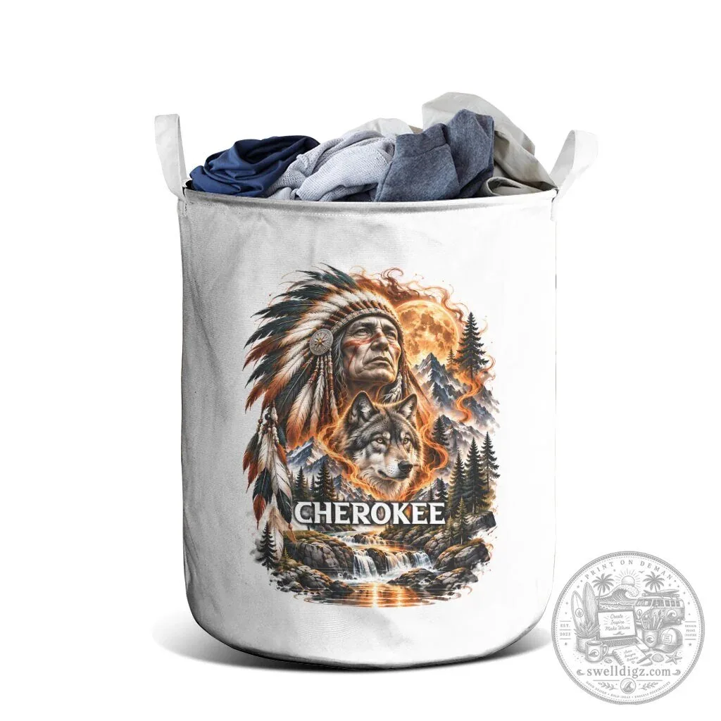 Cherokee Native American Chief And Wolf Tribal Nature Landscape Laundry Basket 7 Cherokee Native American Chief And Wolf Tribal Nature Landscape Laundry Basket