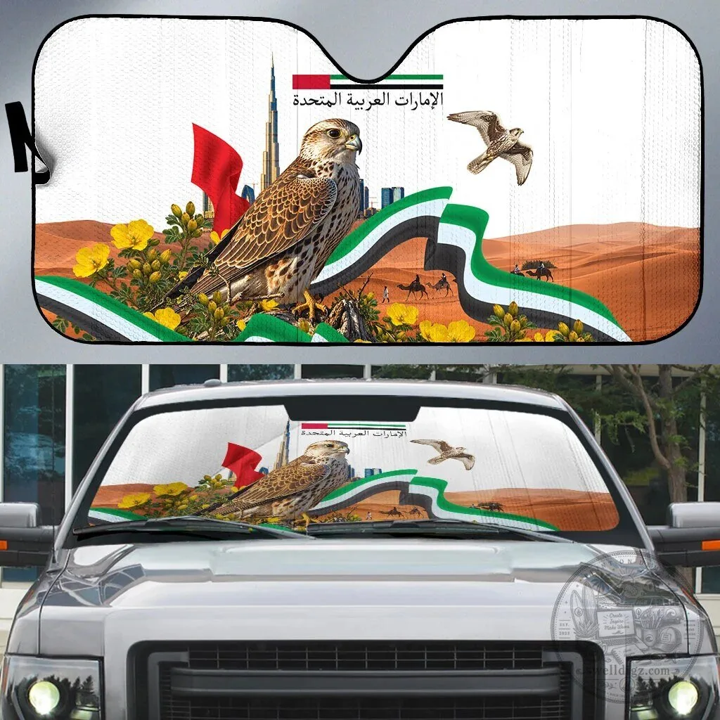 United Arab Emirates National Day Falcon and Burj Khalifa Car Sunshade