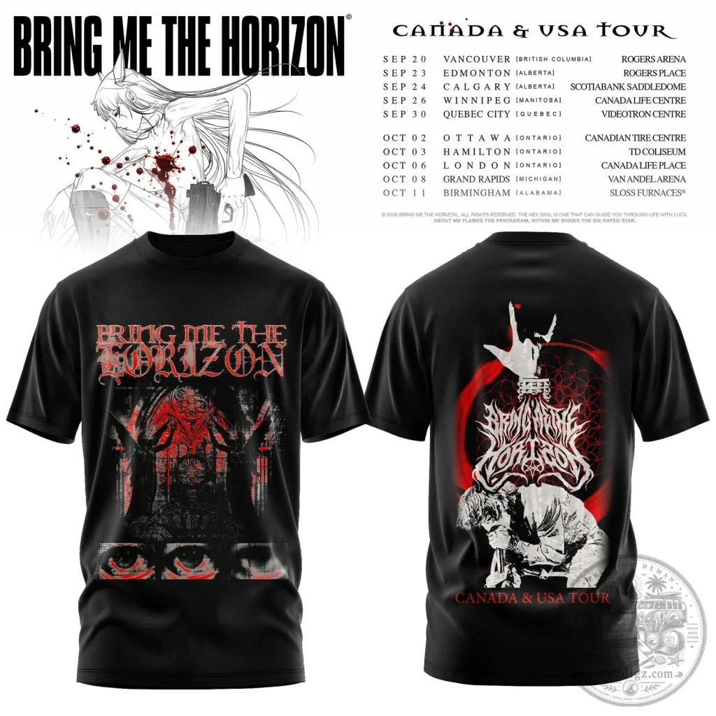 Bring Me The Horizon Canada & USA Tour Dates 2024 Black Band T-Shirt Bring Me The Horizon Canada & USA Tour Dates 2024 Black Band T-Shirt