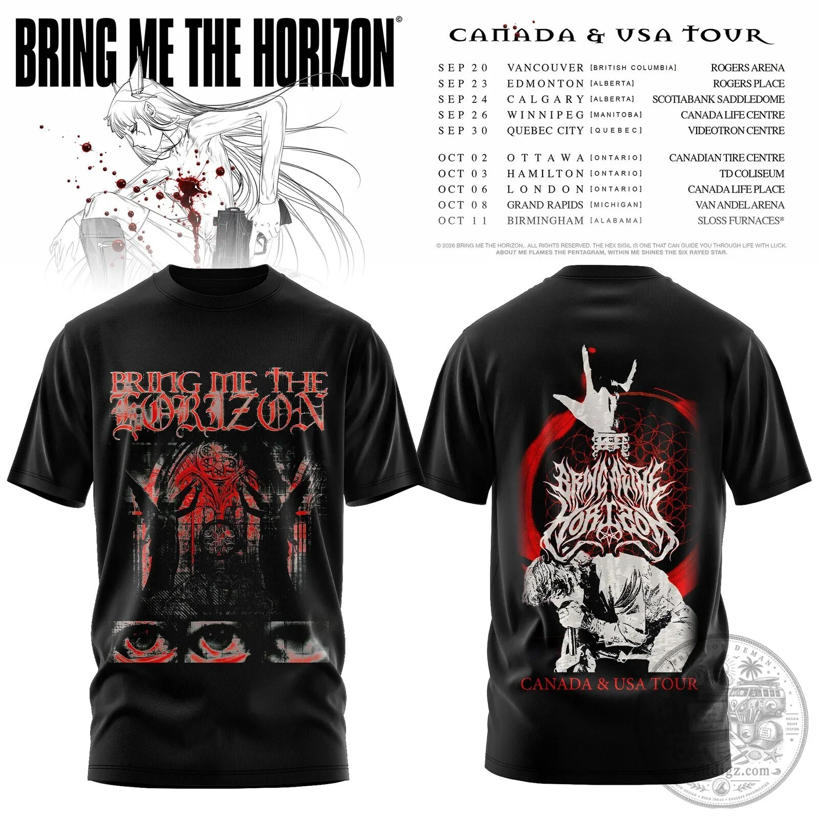 Bring Me The Horizon Canada & USA Tour Dates 2024 Black Band T-Shirt