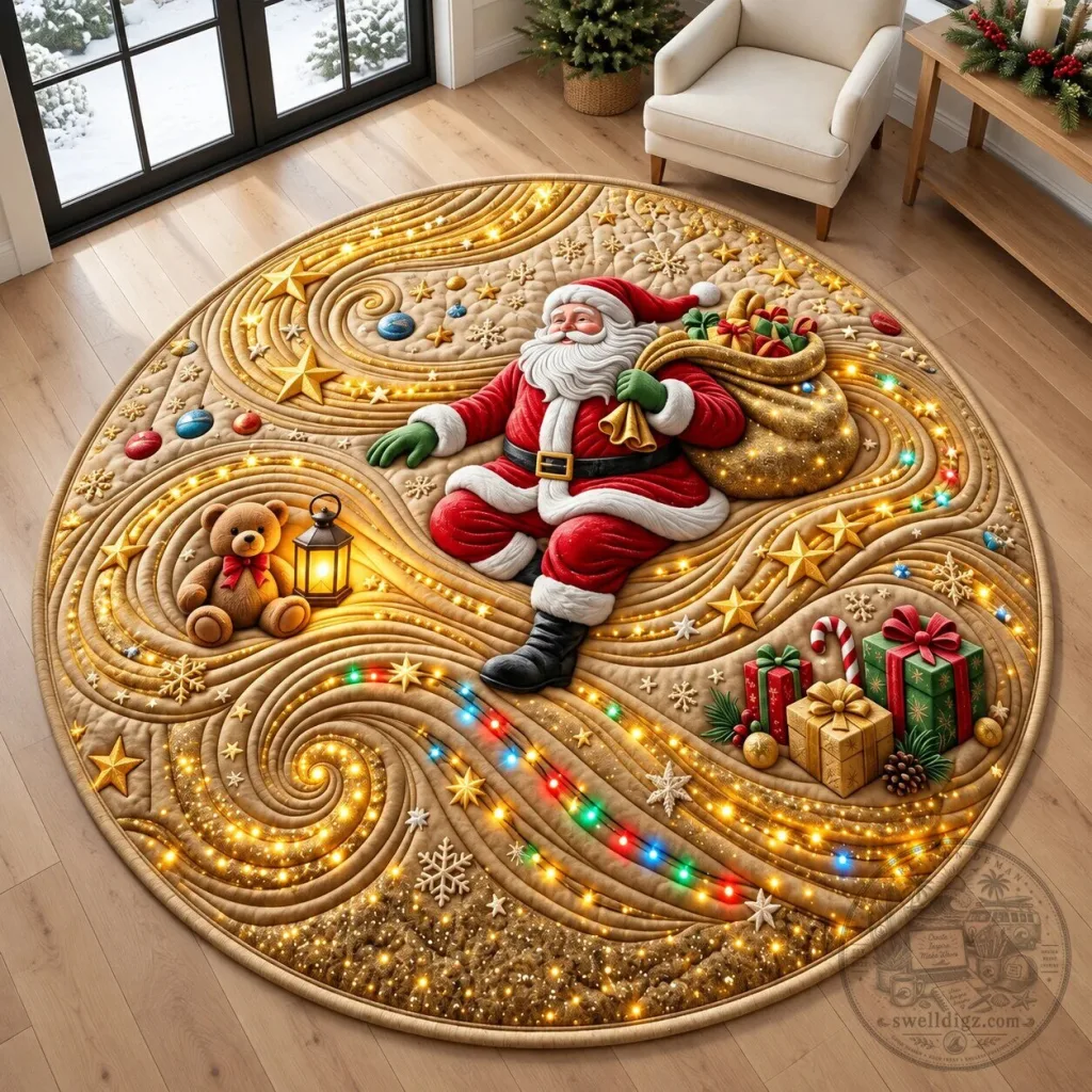Christmas Santa Claus Quilted Round Area Rug 12 Christmas Santa Claus Quilted Round Area Rug