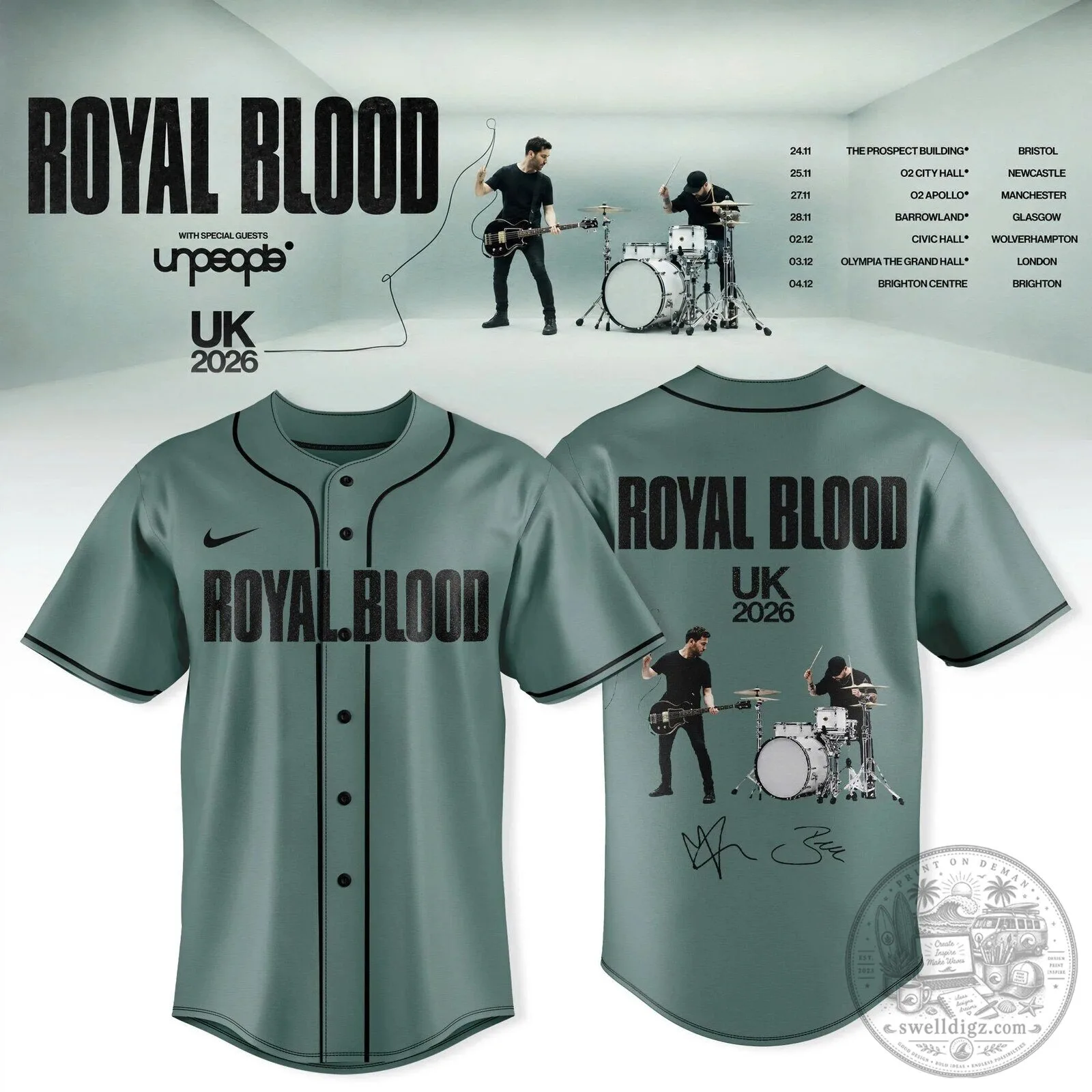 Royal Blood UK Tour 2026 Concert Music Band Baseball Jersey