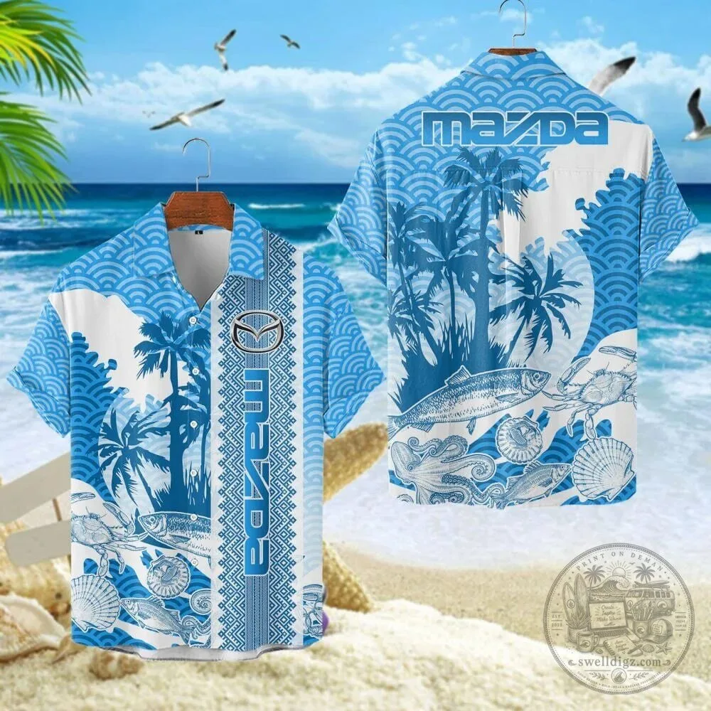 Mazda Car Logo Tropical Palm Tree Beach Summer Hawaiian Shirt