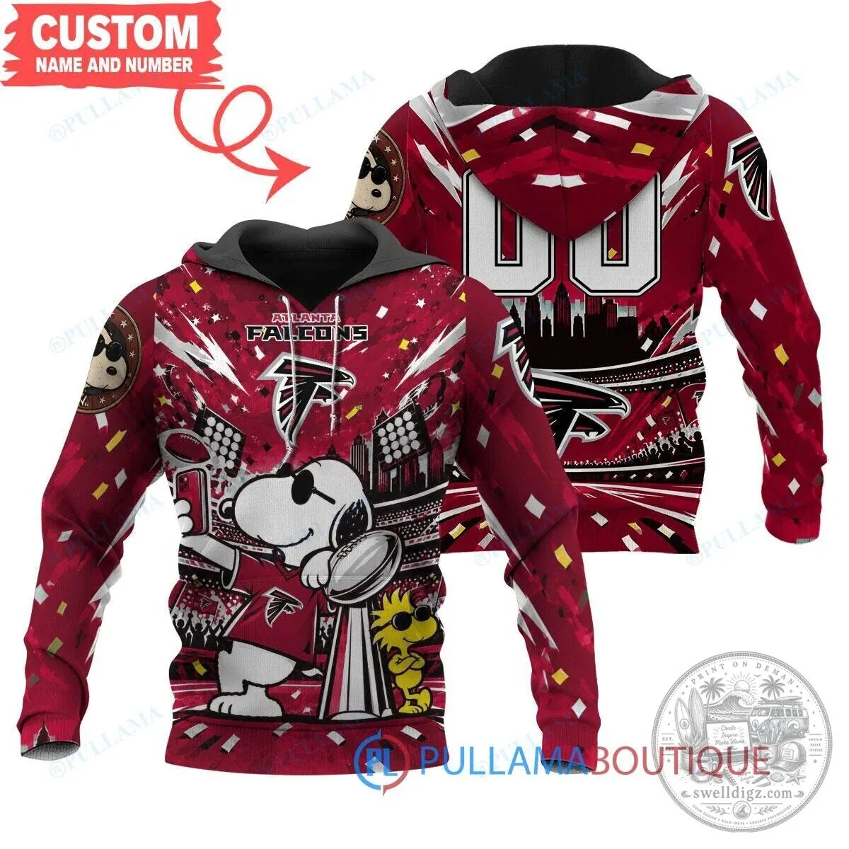 Atlanta Falcons Snoopy and Woodstock Super Bowl LVIII Champions Hoodie