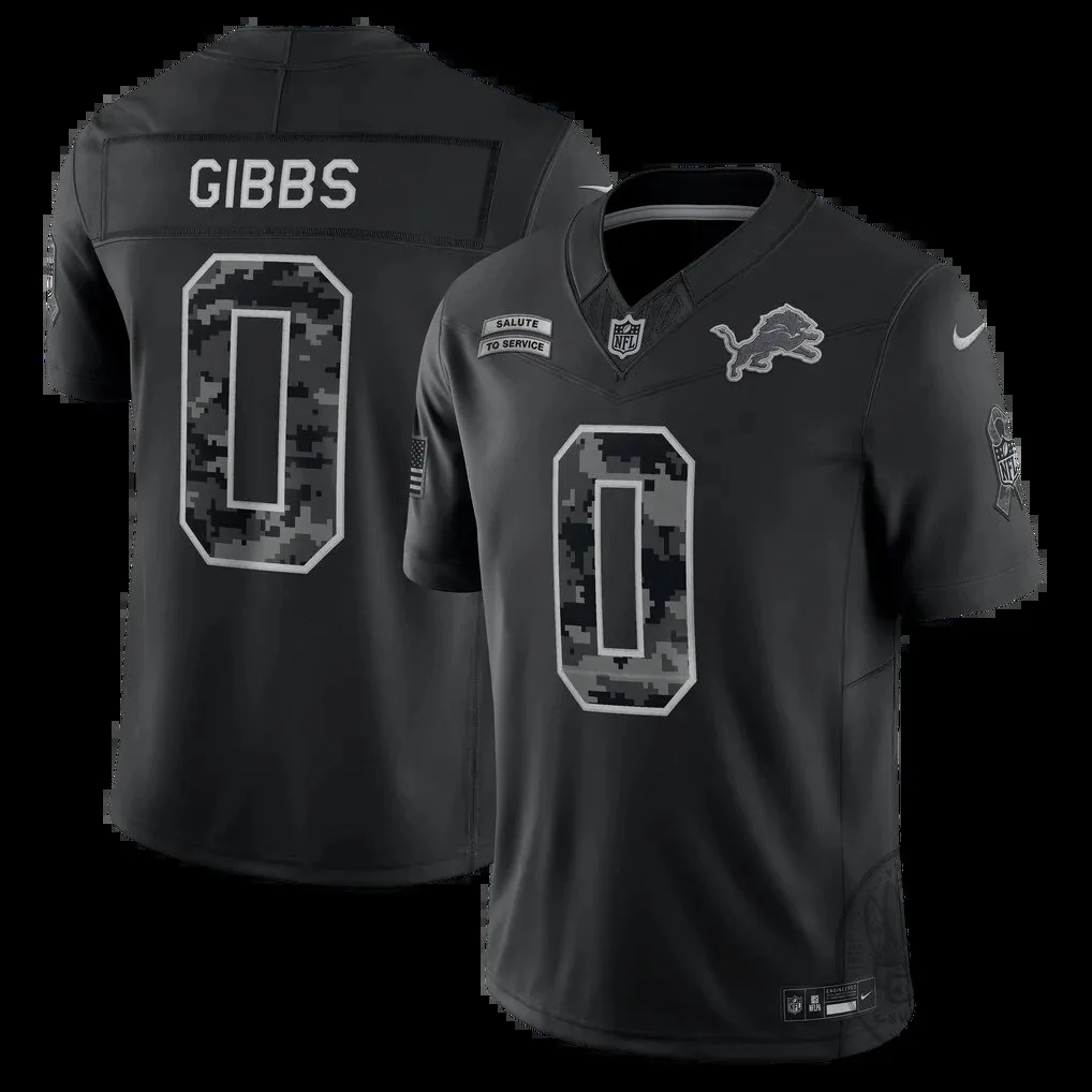Detroit Lions Jahmyr Gibbs Black Salute To Service Football Jersey 3 Detroit Lions Jahmyr Gibbs Black Salute To Service Football Jersey