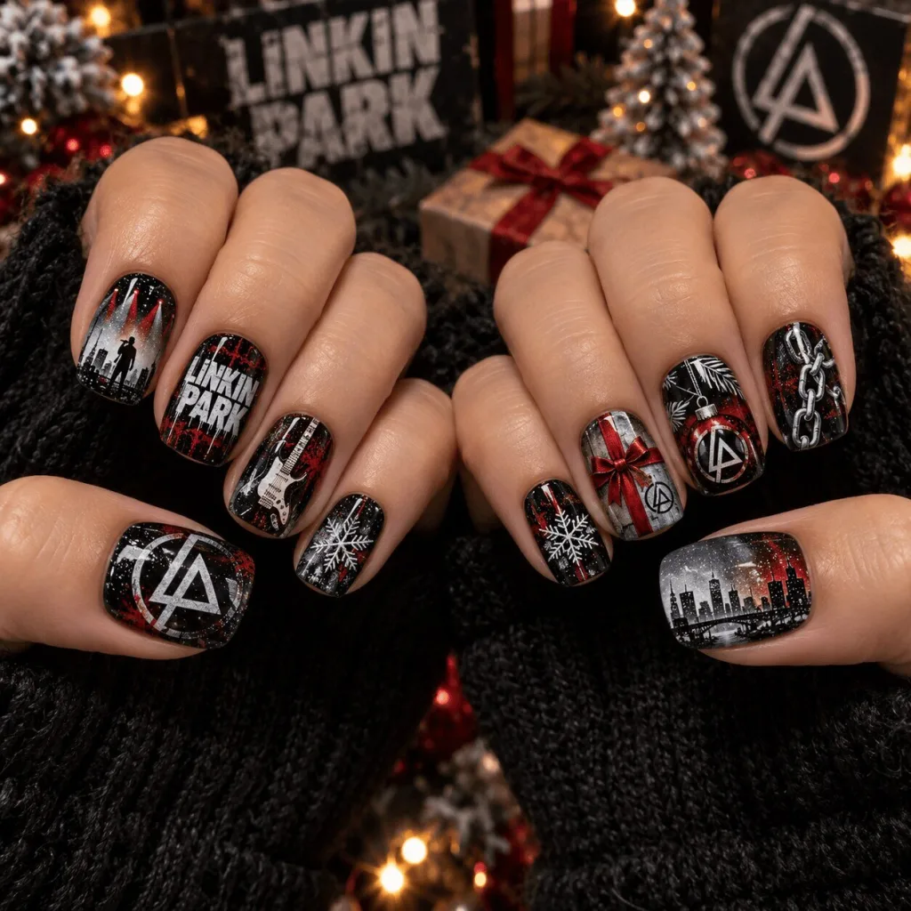 Linkin Park Christmas Snowflake Press On Nails Set Linkin Park Christmas Snowflake Press On Nails Set