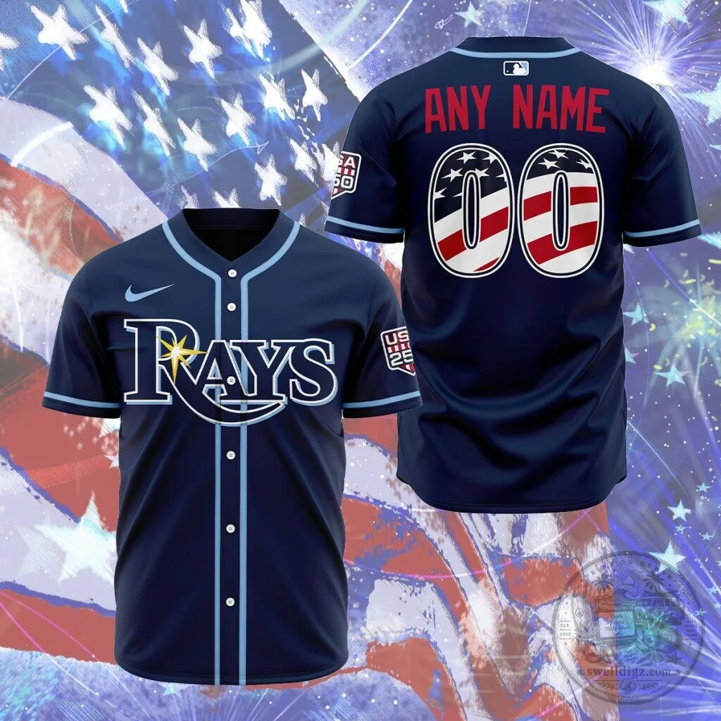Tampa Bay Rays Personalized Stars and Stripes Fourth of July Baseball Jersey