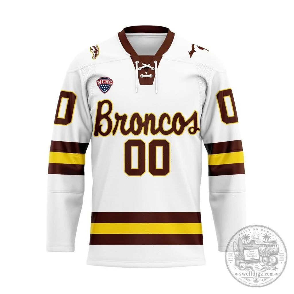 Western Michigan Broncos NCAA Personalized White Lace Hockey Jersey