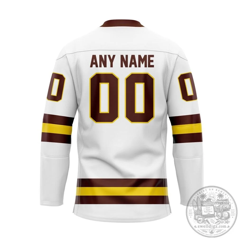 Western Michigan Broncos NCAA Personalized White Lace Hockey Jersey 3 Western Michigan Broncos NCAA Personalized White Lace Hockey Jersey