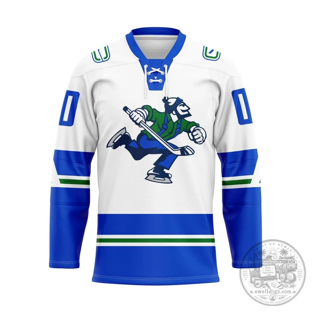 Abbotsford Canucks Personalized White and Blue Ice Hockey Jersey