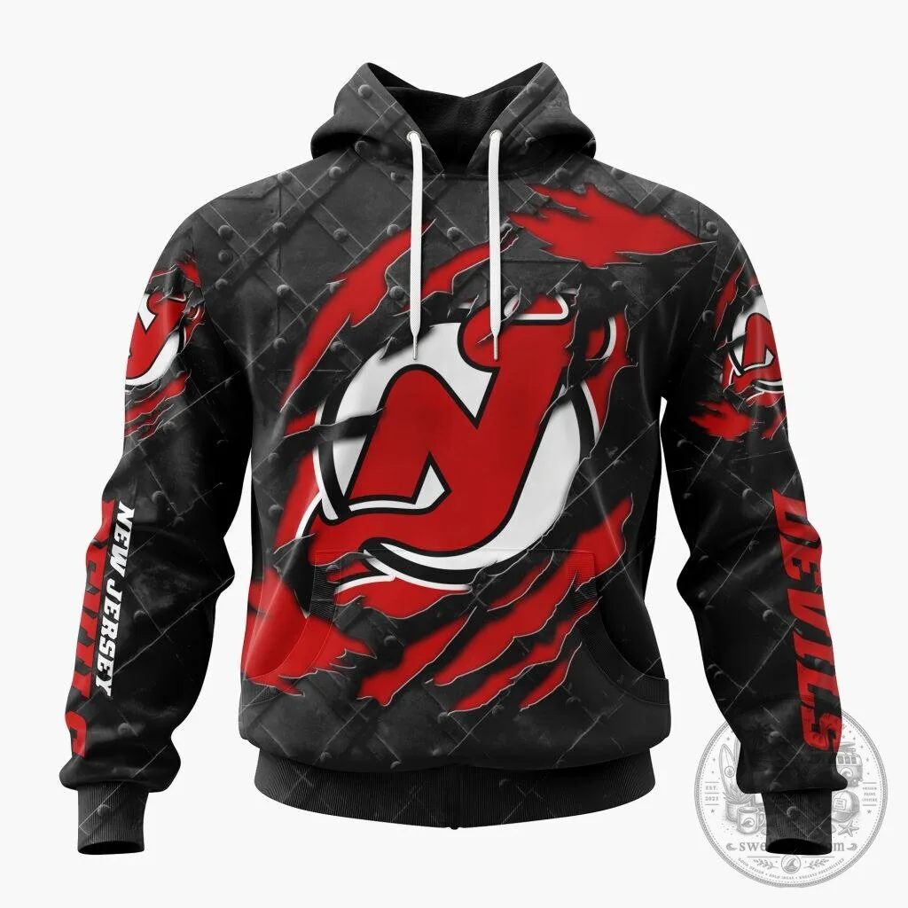 New Jersey Devils NHL Black Metal Design Team Logo Hoodie