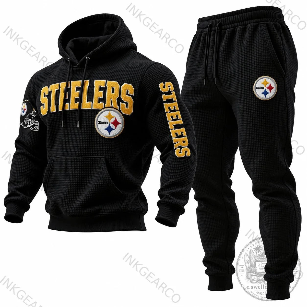 Pittsburgh Steelers Waffle Knit Hoodie and Jogger Pants Set