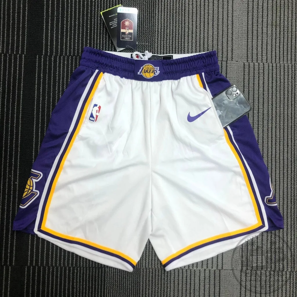Los Angeles Lakers NBA Association Edition White and Purple Basketball Shorts Los Angeles Lakers NBA Association Edition White and Purple Basketball Shorts