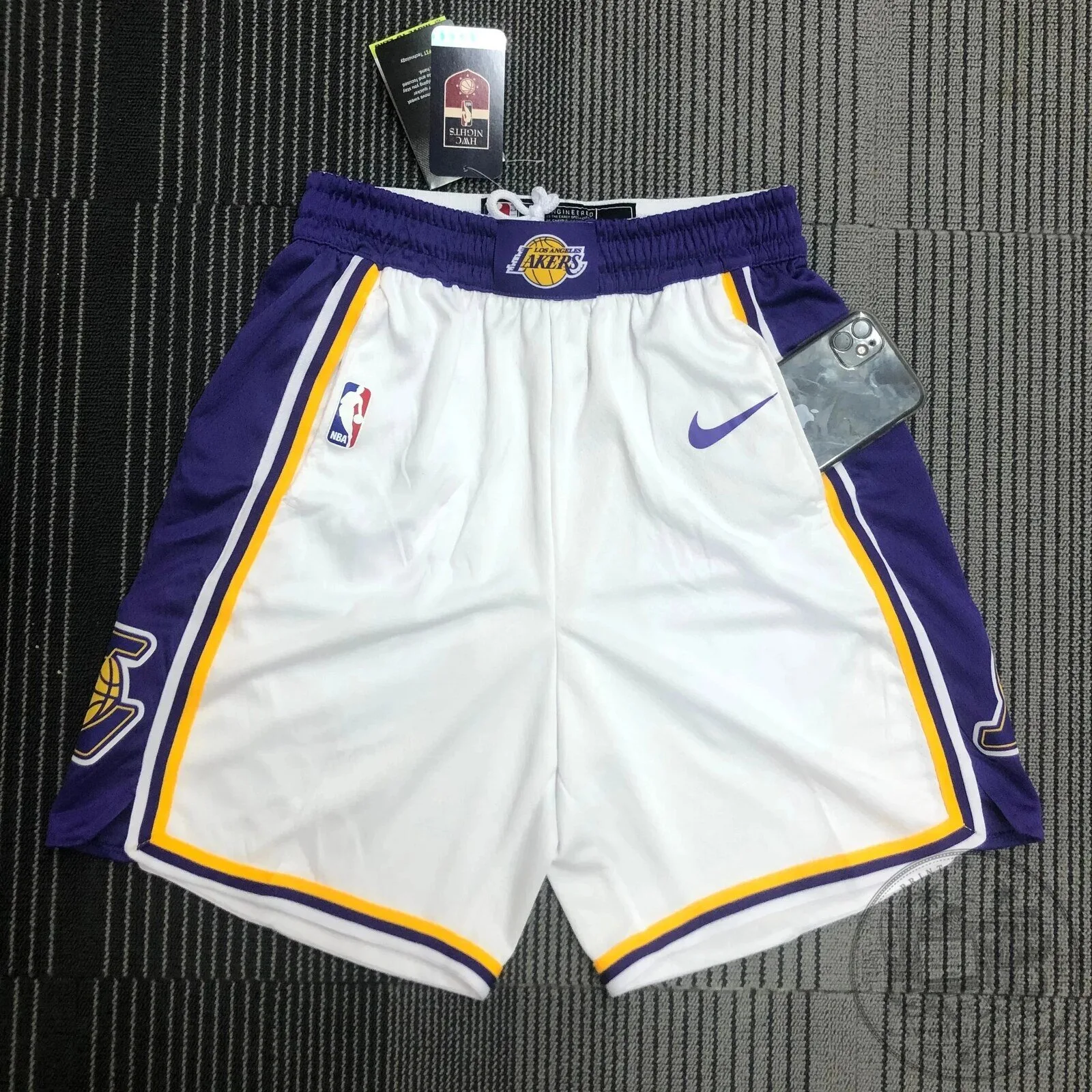 Los Angeles Lakers NBA Association Edition White and Purple Basketball Shorts