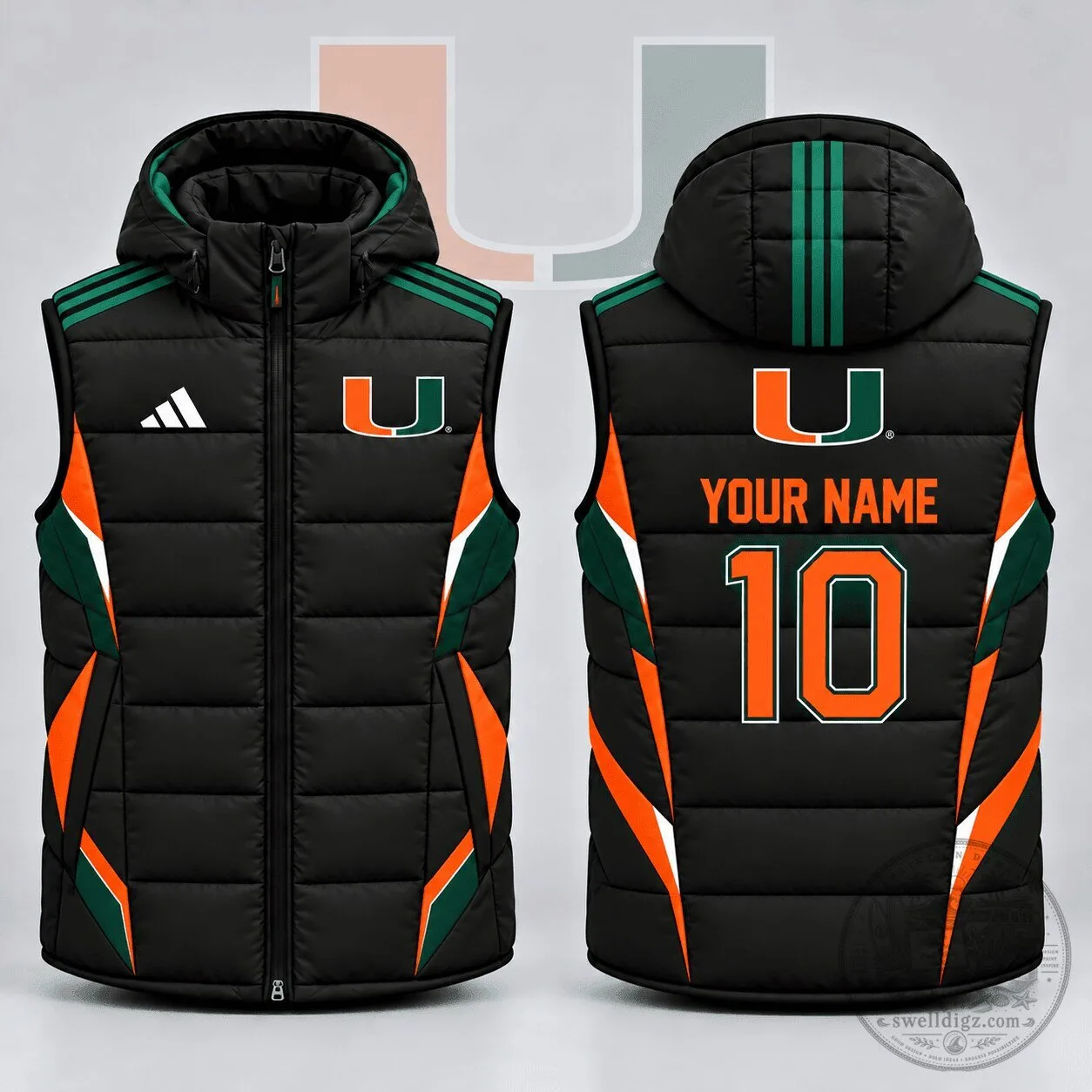 Miami Hurricanes NCAA Football Team Custom Name Number Puffer Vest
