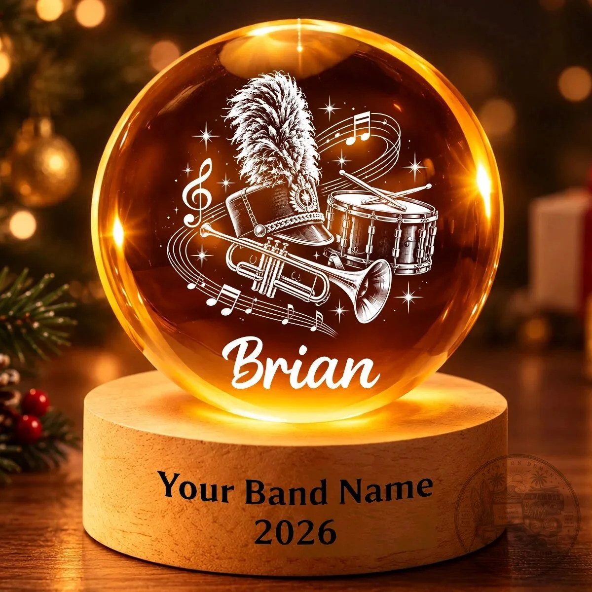 Personalized Marching Band Crystal Ball LED Night Light with Custom Name and Year