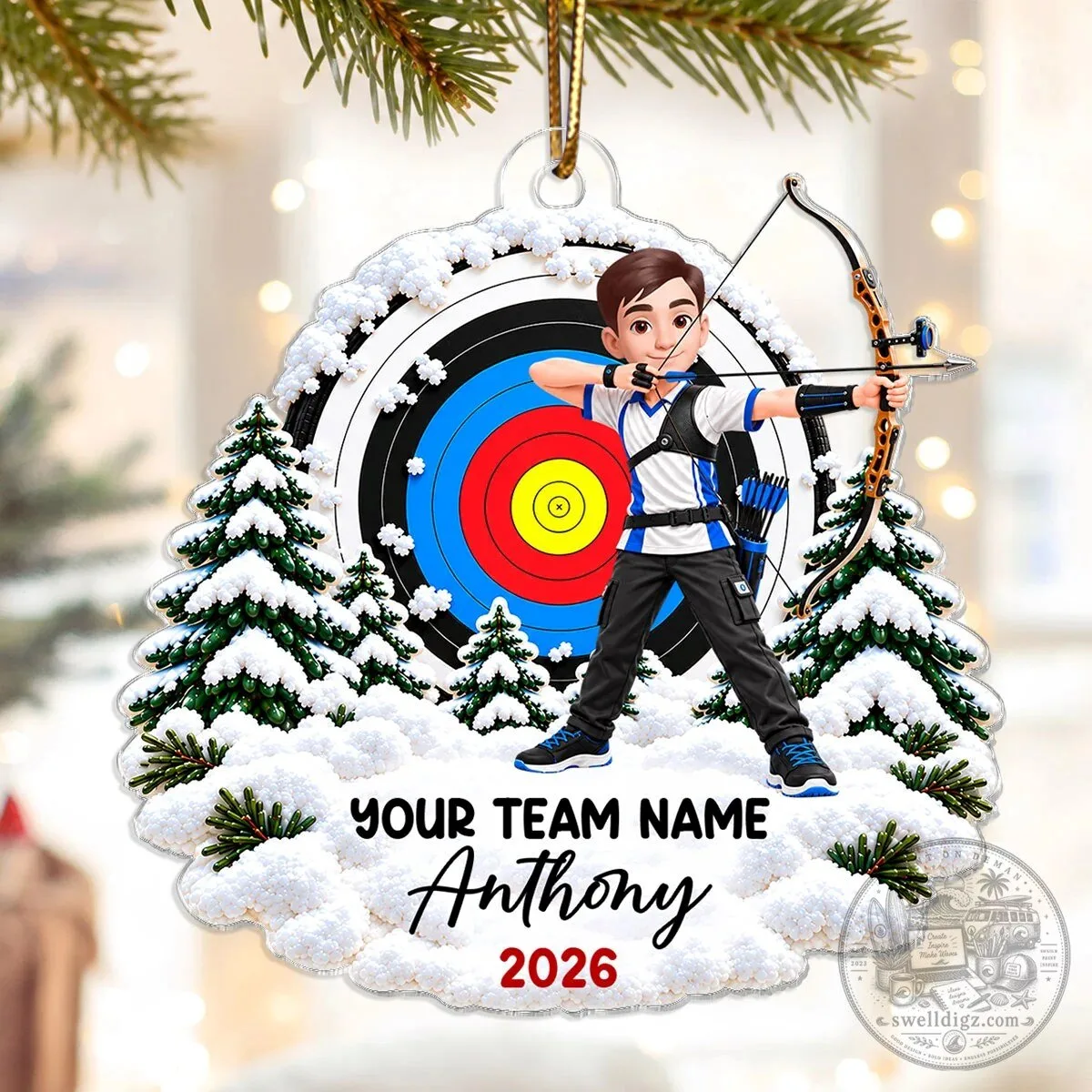 Personalized Archery Boy Christmas Ornament with Custom Name and Team Name
