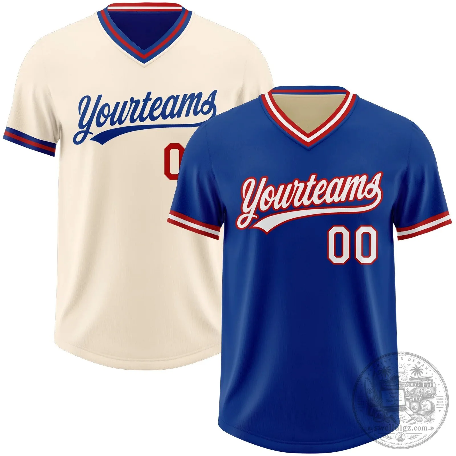 Custom Royal Blue Cream Reversible V-Neck Baseball Jersey Shirt 7 Custom Royal Blue Cream Reversible V-Neck Baseball Jersey Shirt