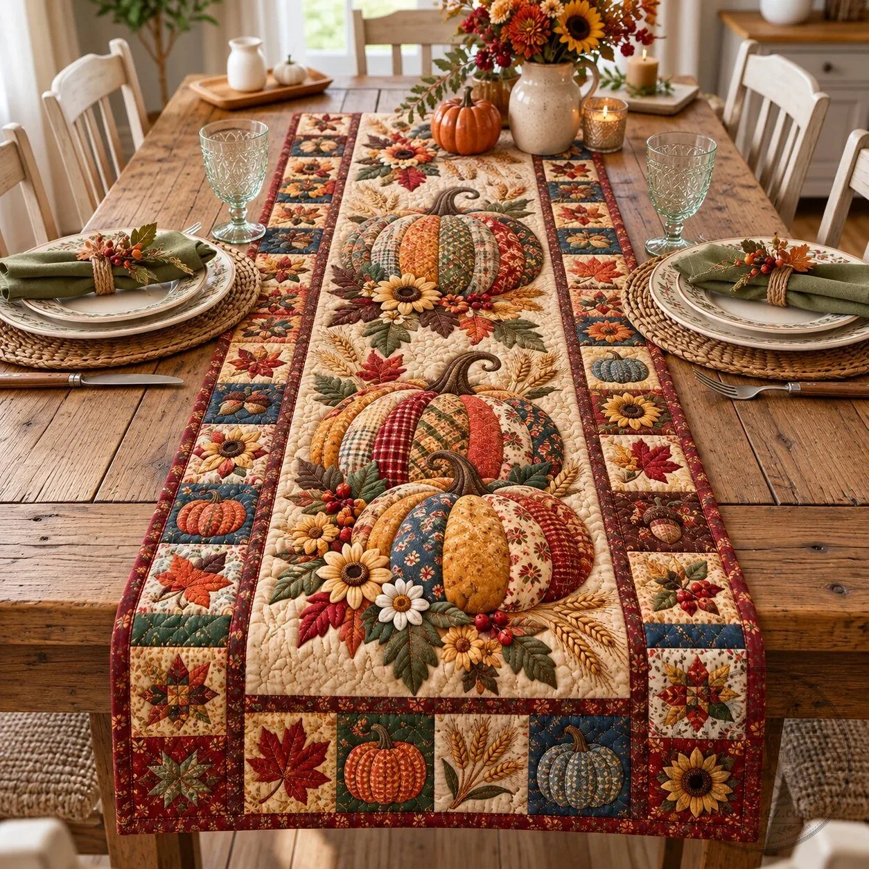 Pumpkin Harvest Magic Quilted Table Runner Autumn Fall Decor
