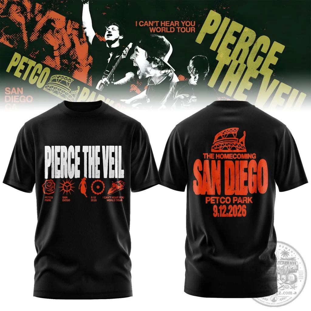 Pierce The Veil I Can't Hear You World Tour San Diego Concert T-Shirt Pierce The Veil I Can't Hear You World Tour San Diego Concert T-Shirt