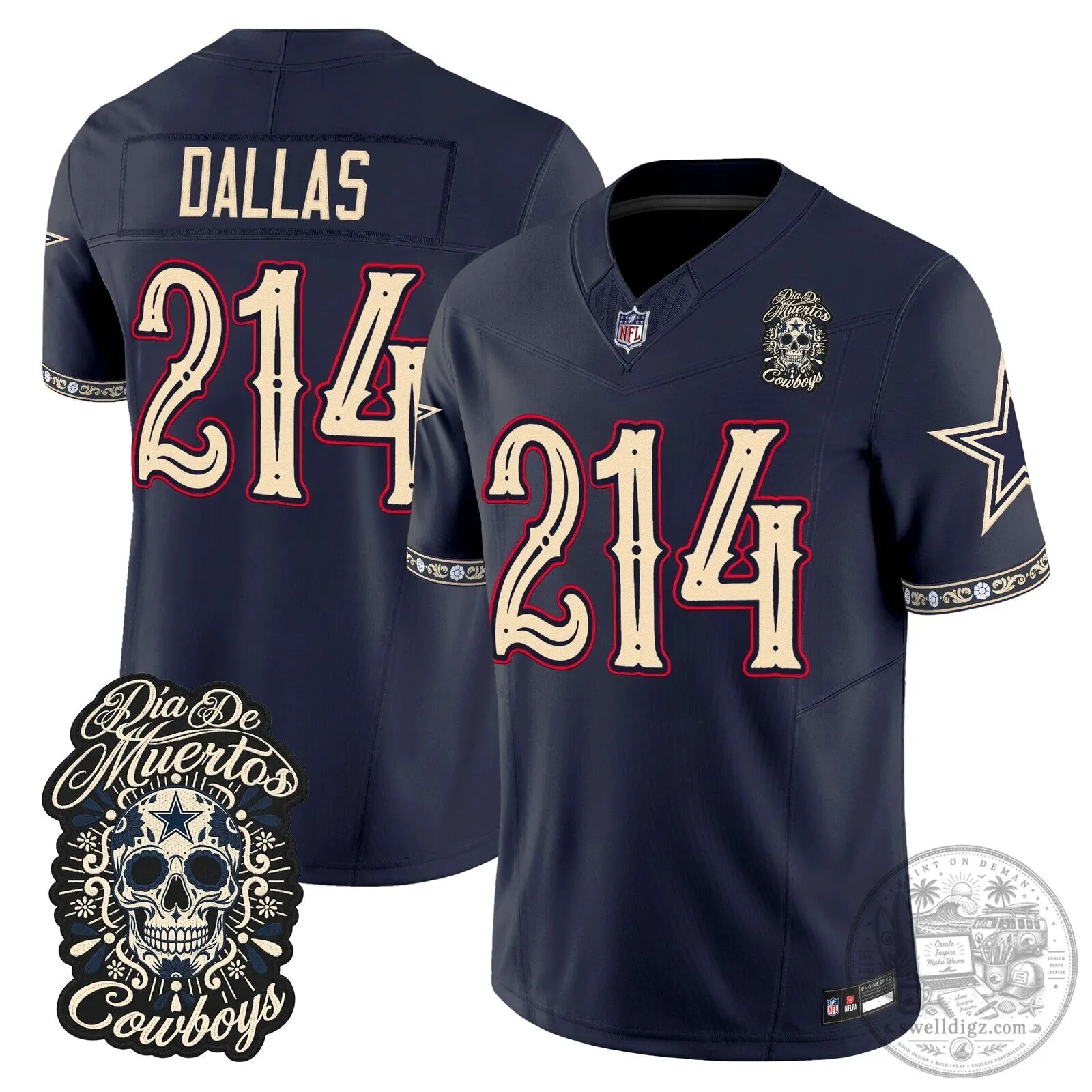 Dallas Cowboys CeeDee Lamb Día de los Muertos Football Jersey 17 Dallas Cowboys CeeDee Lamb Día de los Muertos Football Jersey