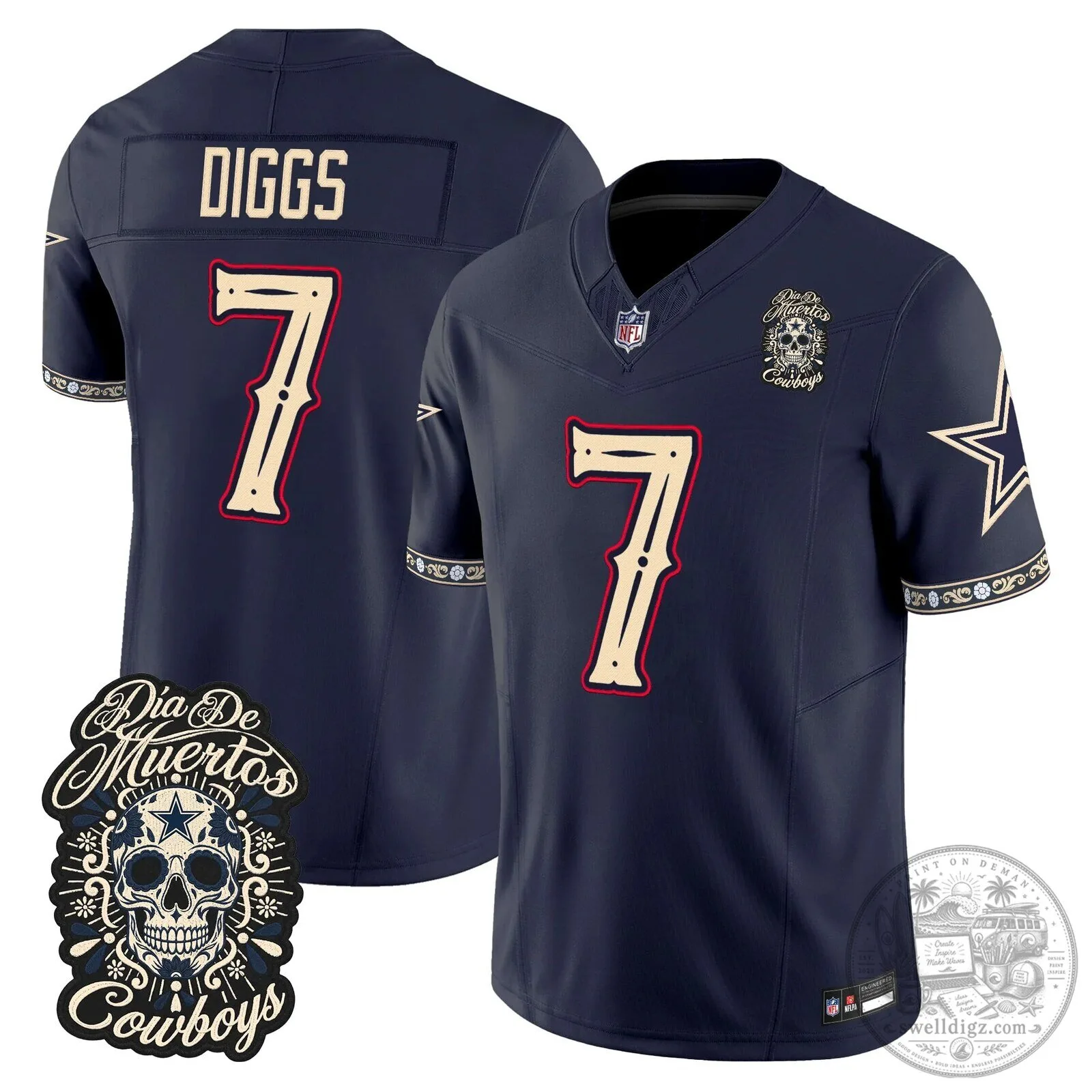 Dallas Cowboys CeeDee Lamb Día de los Muertos Football Jersey 18 Dallas Cowboys CeeDee Lamb Día de los Muertos Football Jersey