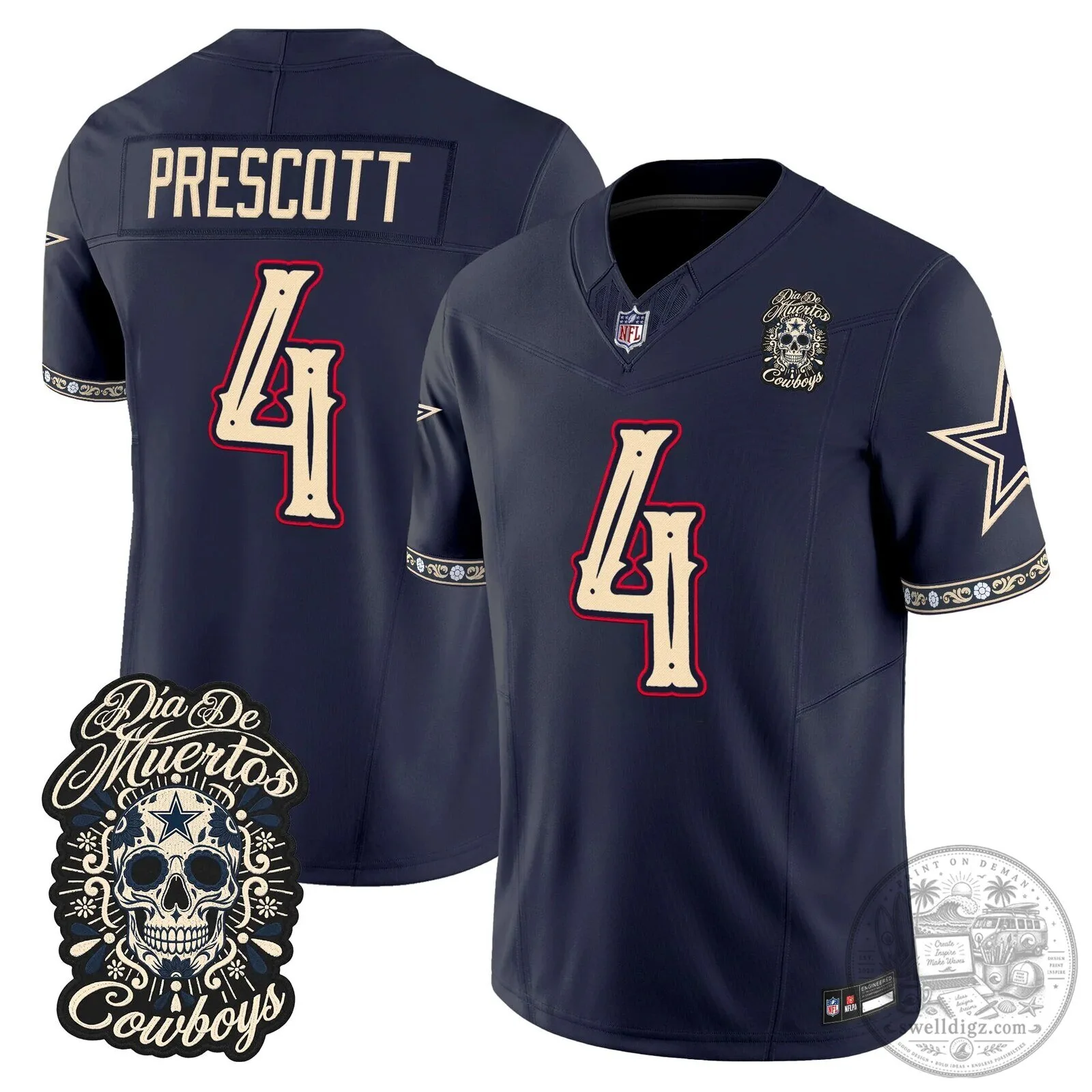 Dallas Cowboys CeeDee Lamb Día de los Muertos Football Jersey 19 Dallas Cowboys CeeDee Lamb Día de los Muertos Football Jersey