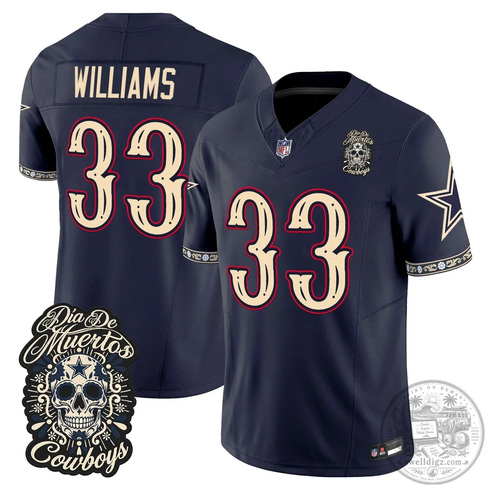 Dallas Cowboys CeeDee Lamb Día de los Muertos Football Jersey 20 Dallas Cowboys CeeDee Lamb Día de los Muertos Football Jersey