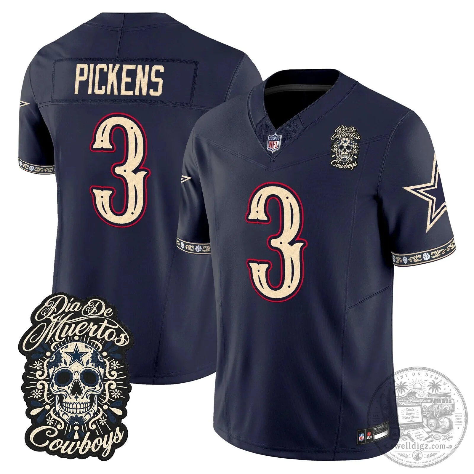 Dallas Cowboys CeeDee Lamb Día de los Muertos Football Jersey 21 Dallas Cowboys CeeDee Lamb Día de los Muertos Football Jersey
