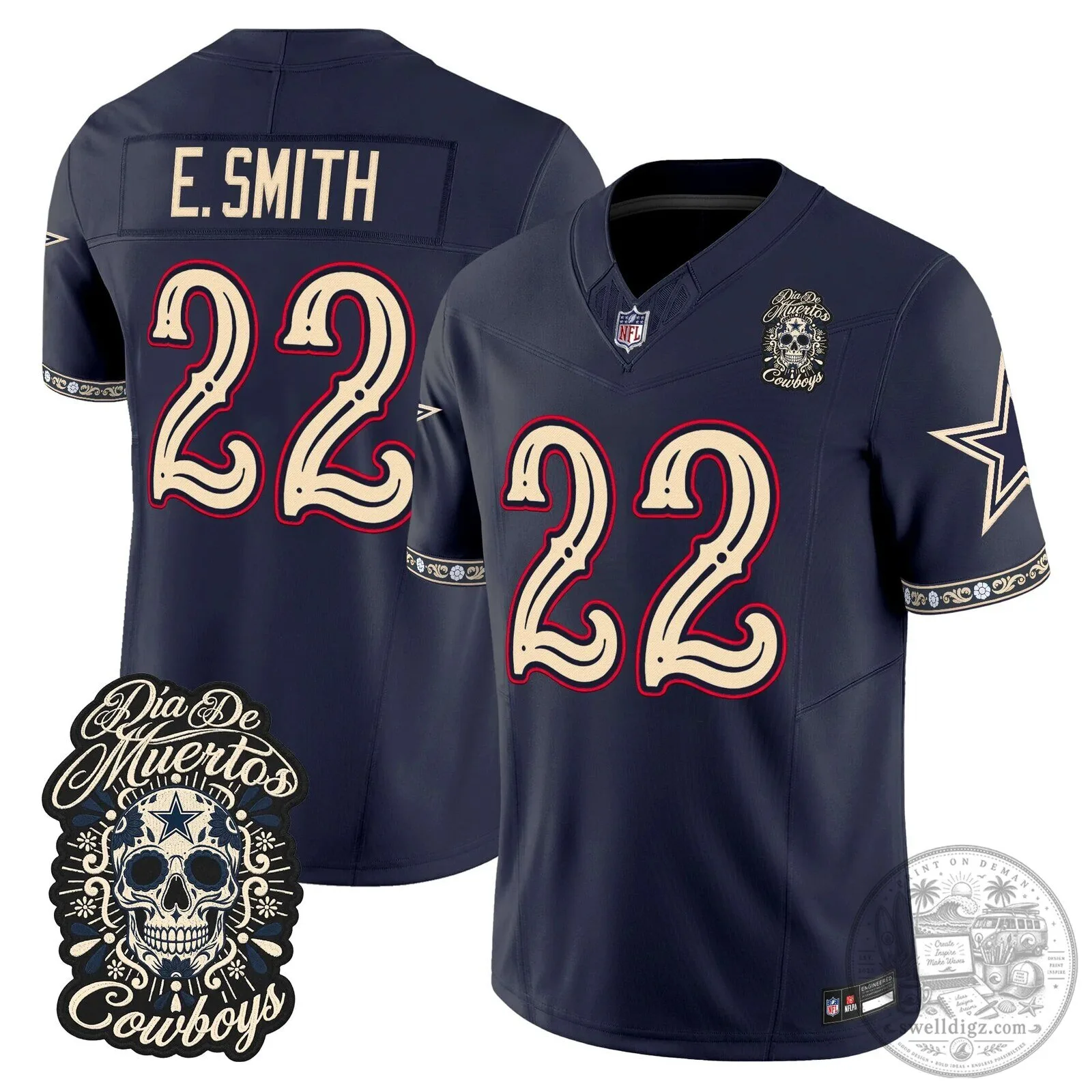 Dallas Cowboys CeeDee Lamb Día de los Muertos Football Jersey 23 Dallas Cowboys CeeDee Lamb Día de los Muertos Football Jersey
