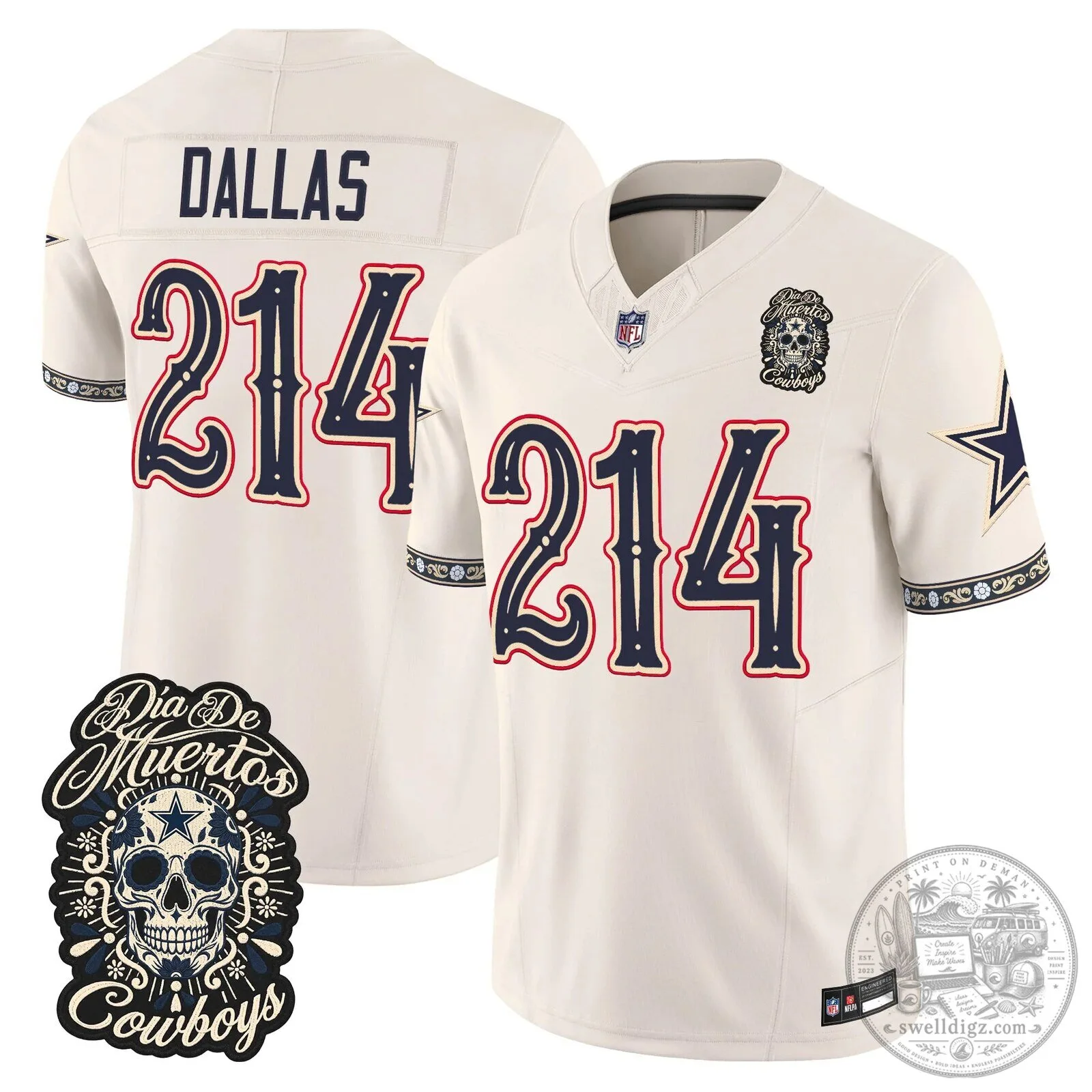 Dallas Cowboys CeeDee Lamb Día de los Muertos Football Jersey 25 Dallas Cowboys CeeDee Lamb Día de los Muertos Football Jersey
