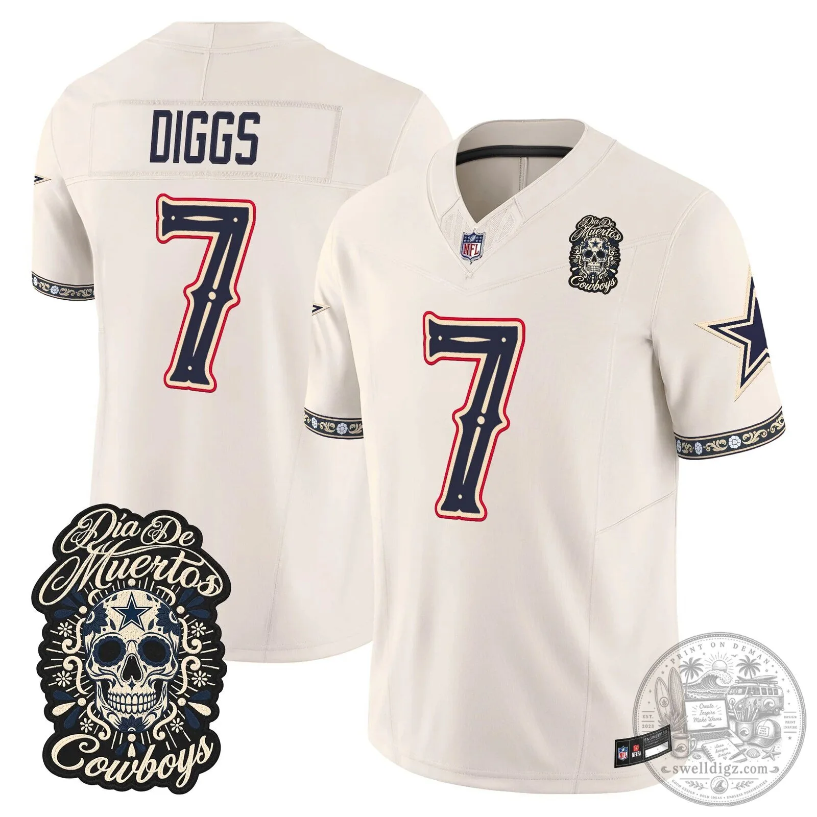 Dallas Cowboys CeeDee Lamb Día de los Muertos Football Jersey 26 Dallas Cowboys CeeDee Lamb Día de los Muertos Football Jersey