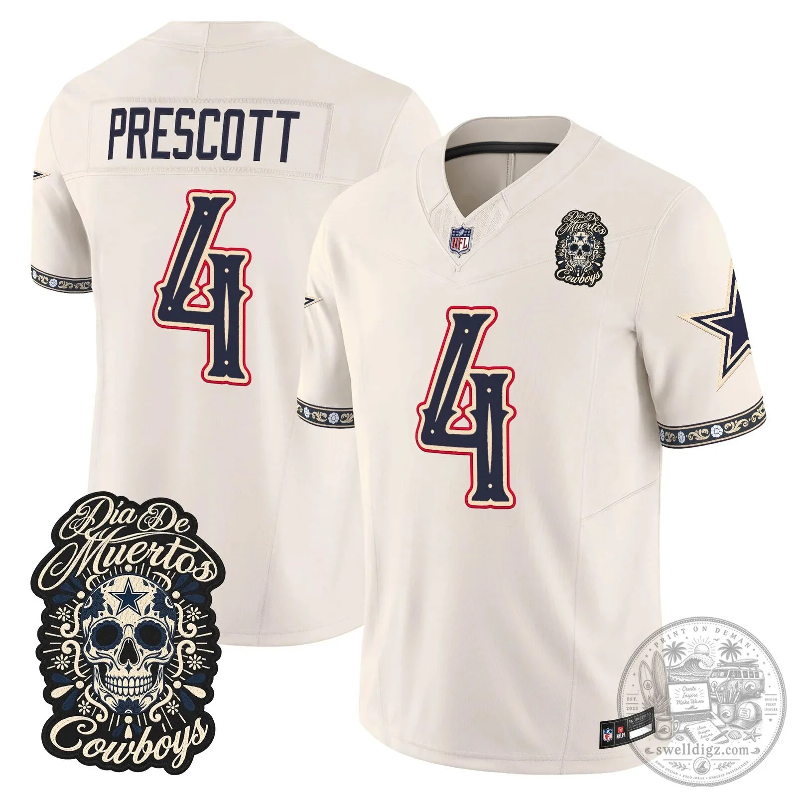 Dallas Cowboys CeeDee Lamb Día de los Muertos Football Jersey 27 Dallas Cowboys CeeDee Lamb Día de los Muertos Football Jersey