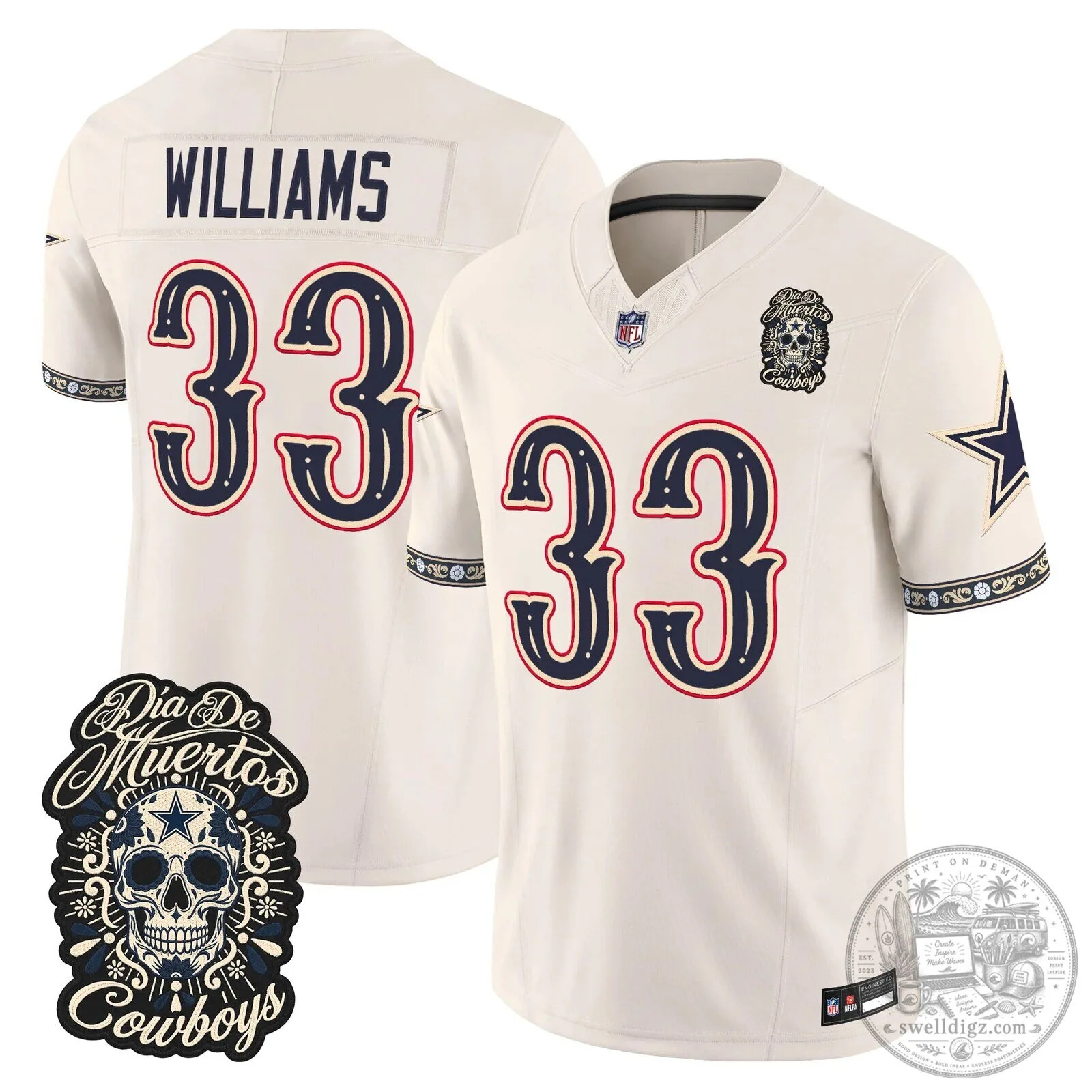 Dallas Cowboys CeeDee Lamb Día de los Muertos Football Jersey 28 Dallas Cowboys CeeDee Lamb Día de los Muertos Football Jersey