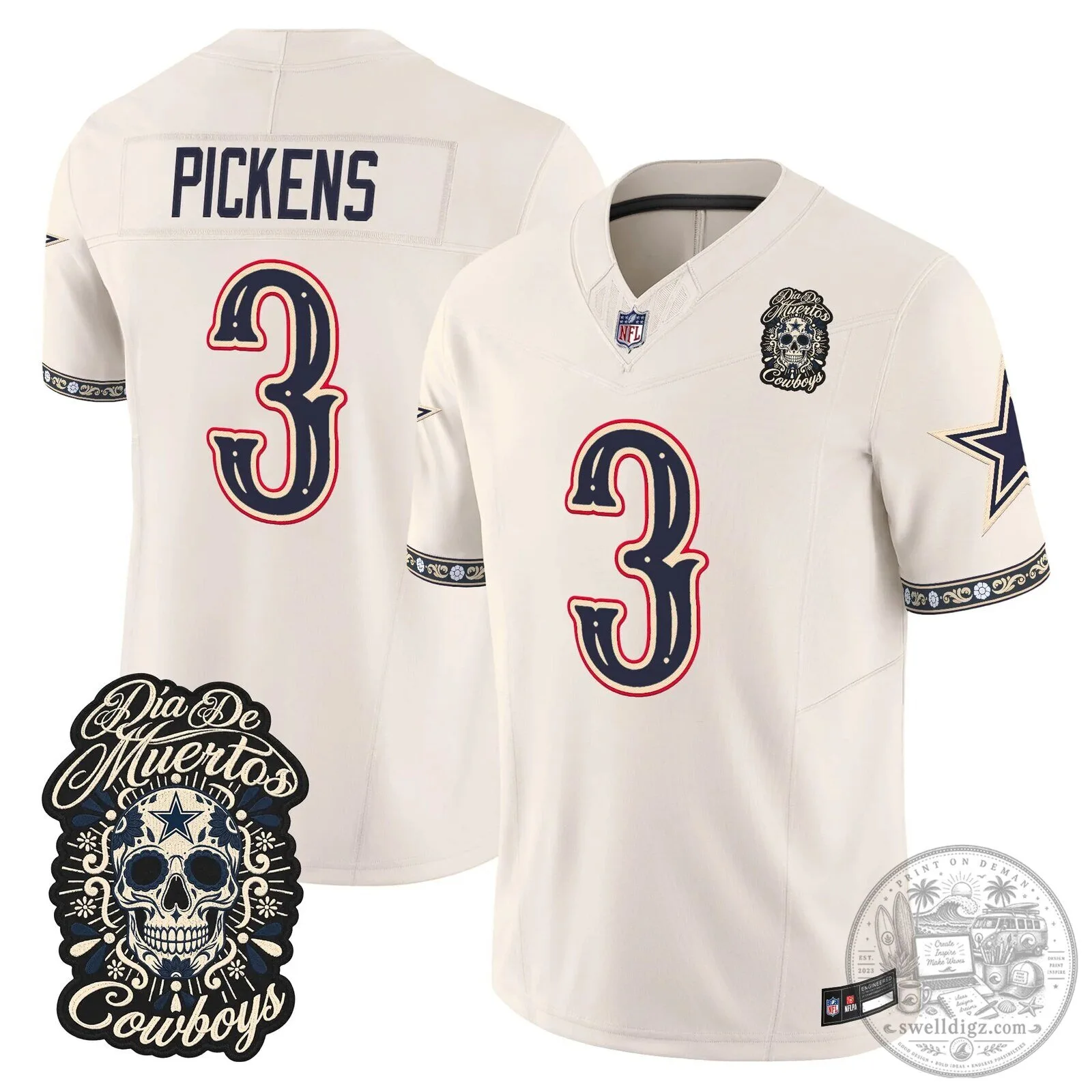 Dallas Cowboys CeeDee Lamb Día de los Muertos Football Jersey 29 Dallas Cowboys CeeDee Lamb Día de los Muertos Football Jersey