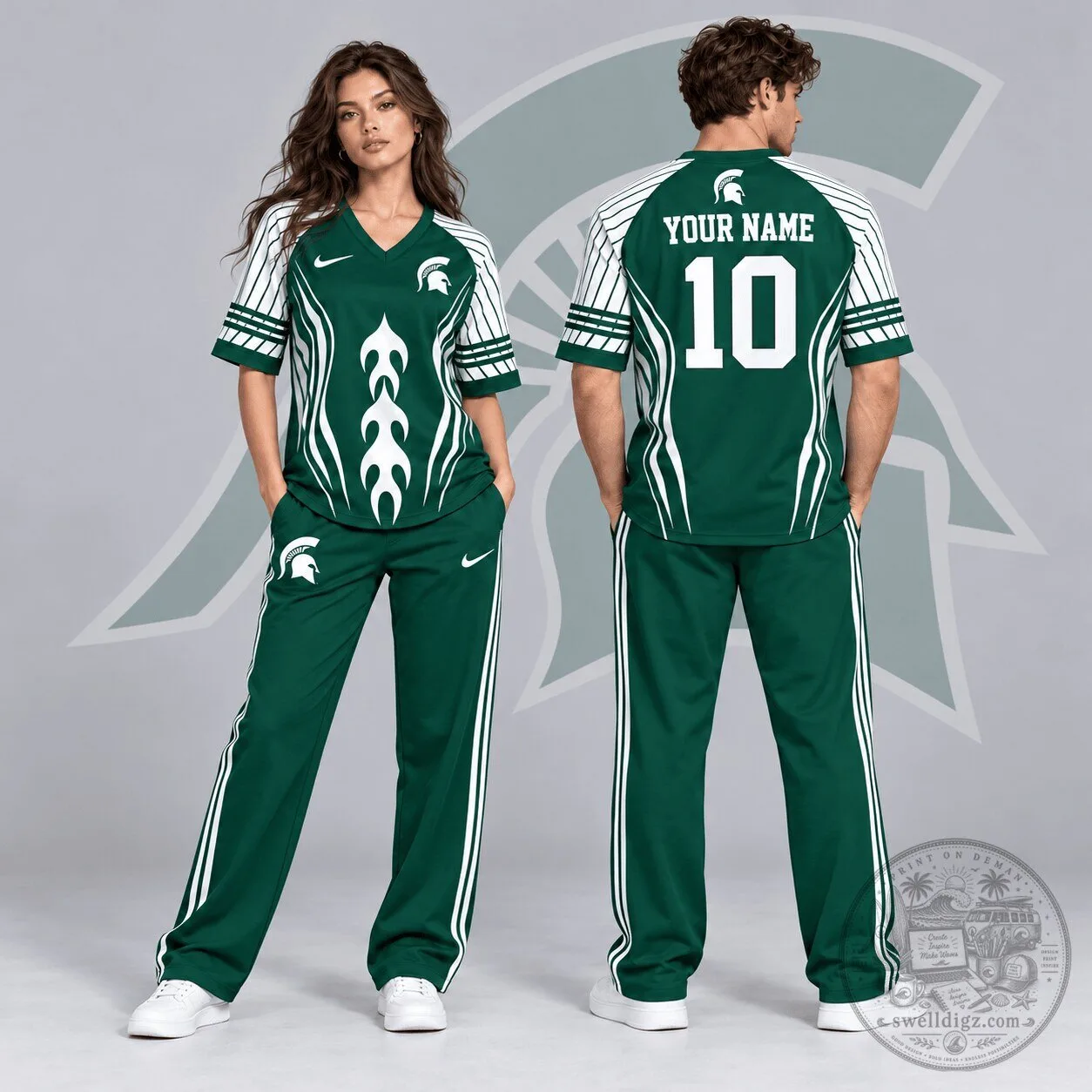 Michigan State Spartans Flame Stripe Personalized V-Neck Jersey