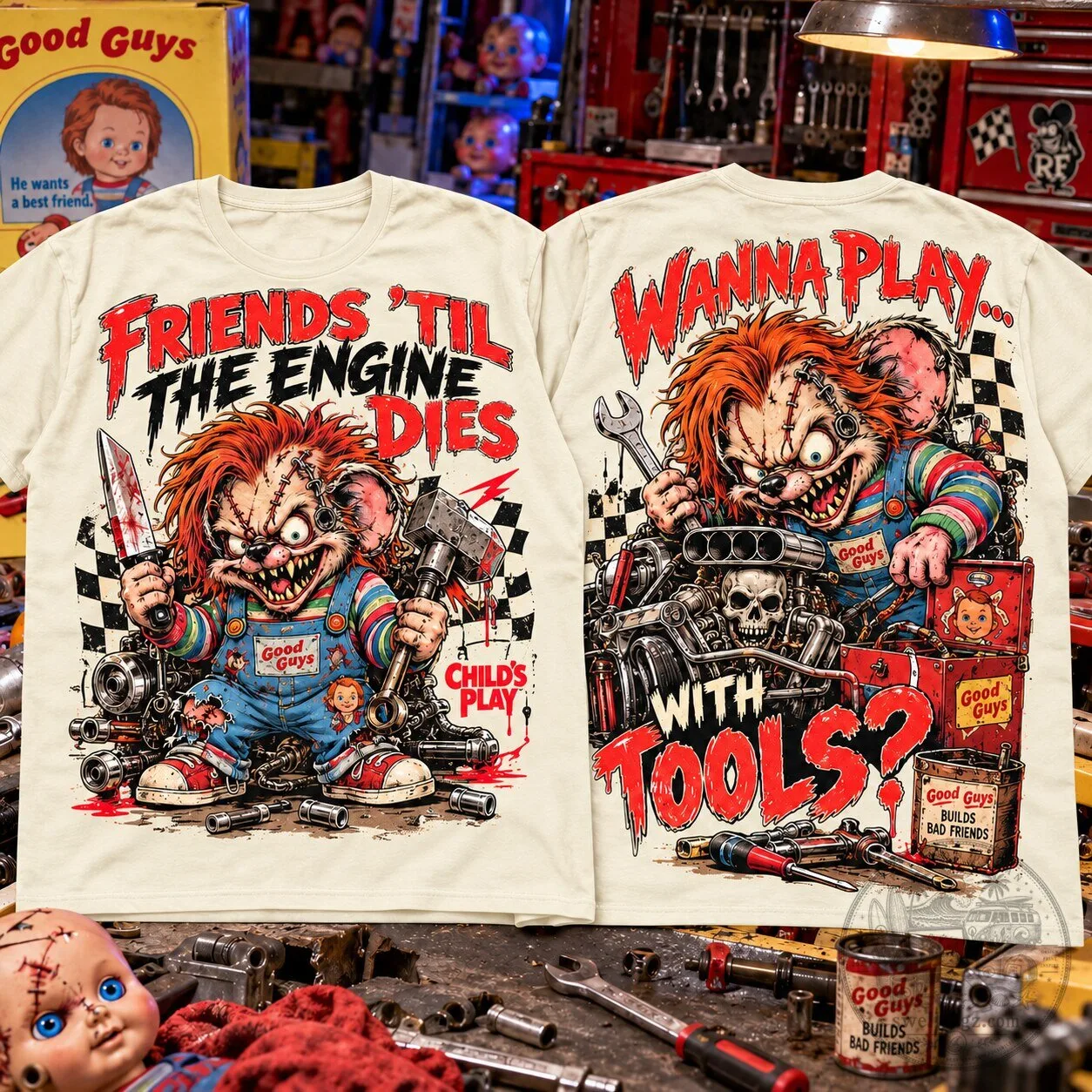Chucky Child's Play Rat Fink Friends Till The Engine Dies Horror T-Shirt