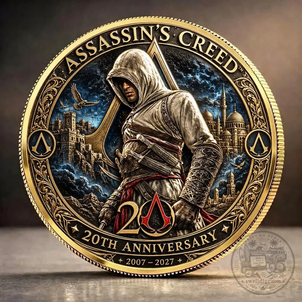 Commemorative Gold Coin for Assassin's Creed 20th Anniversary – Limited Edition Collectible 1 Commemorative Gold Coin for Assassin