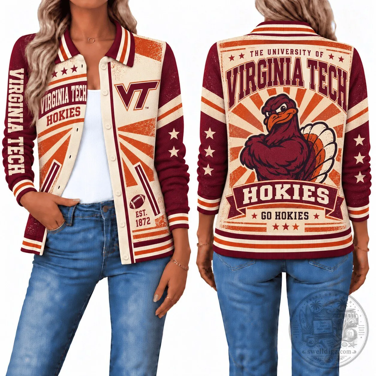 Virginia Tech Hokies Retro College Football Varsity Jacket for Women