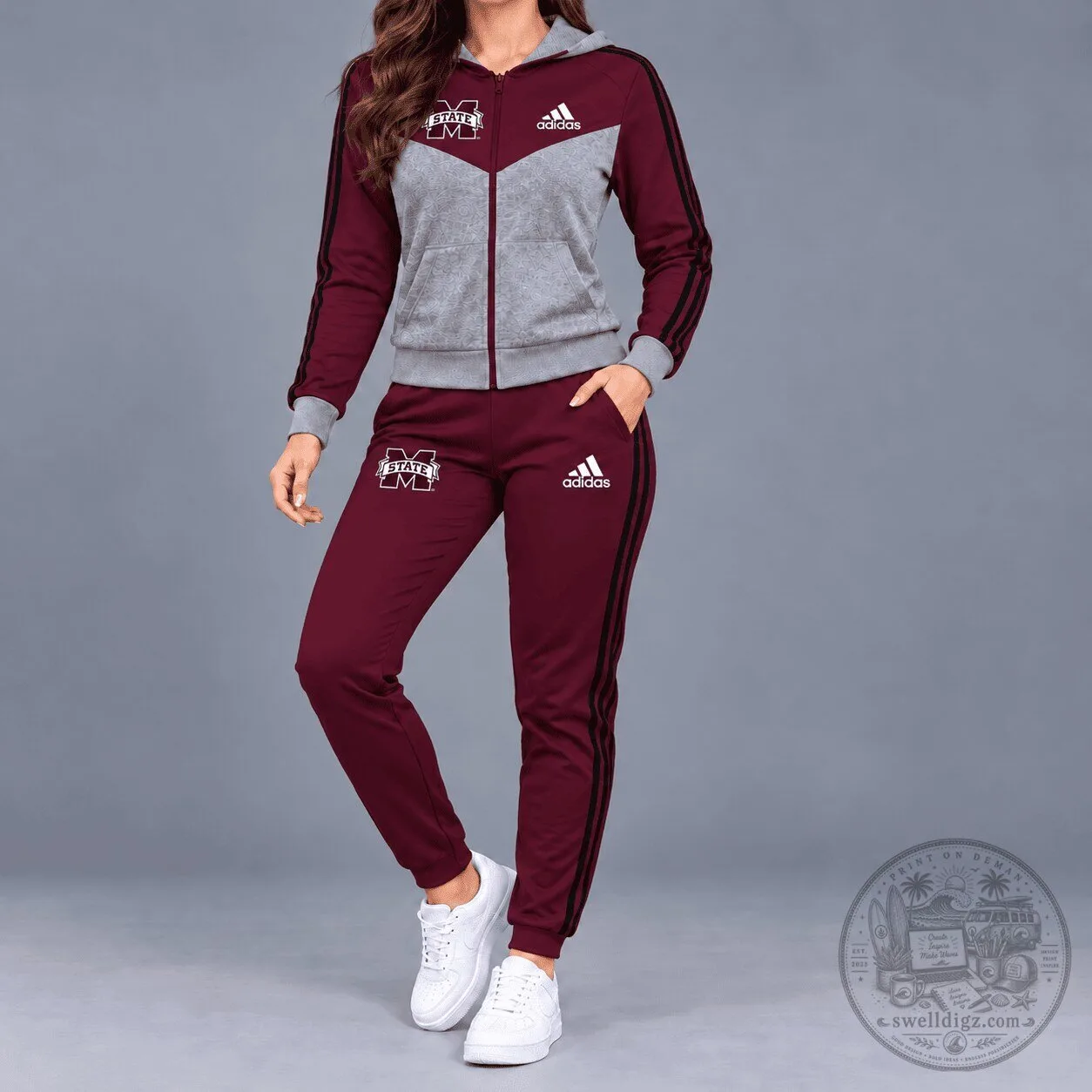 Mississippi State Bulldogs NCAA Football Team Maroon and Gray Full-Zip Hoodie