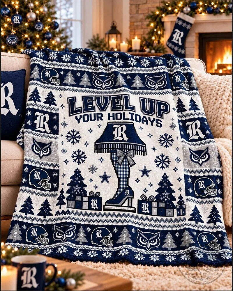 Rice Owls Level Up Your Holidays Christmas Ugly Sweater Pattern Blanket