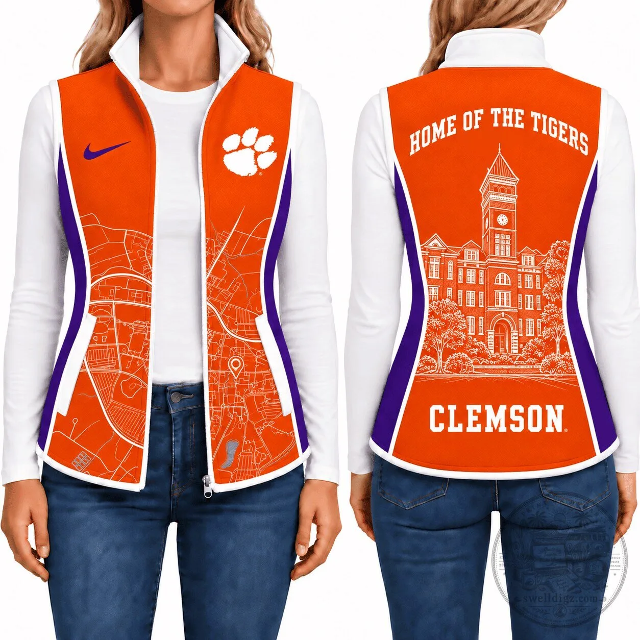 Clemson Tigers Women's Sleeveless Fleece Jacket with Map Design