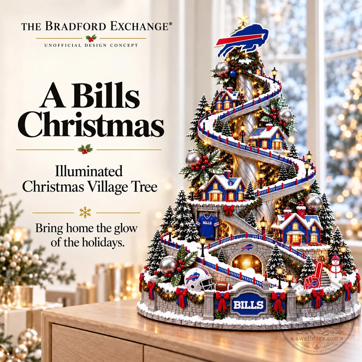 Buffalo Bills Christmas Village Illuminated Holiday Tree Decoration